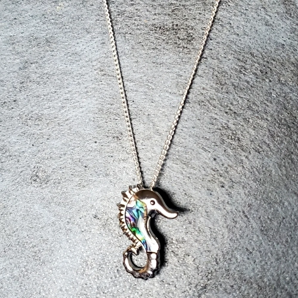 Abalone Shell Seahorse Necklace Brass Stainless Steel